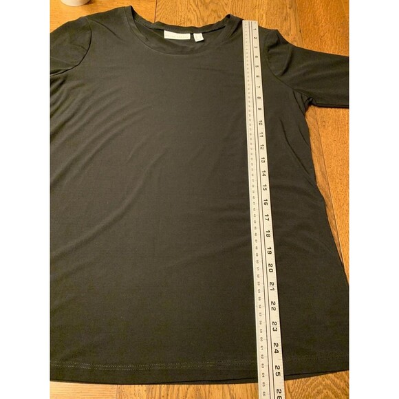 Susan Graver Liquid Knit Black Top Shirt Rouched Sleeves Capsule Wardrobe Small - Picture 9 of 12